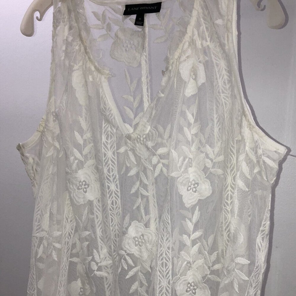 Lane Bryant Lacey Sheer White Top Size 16